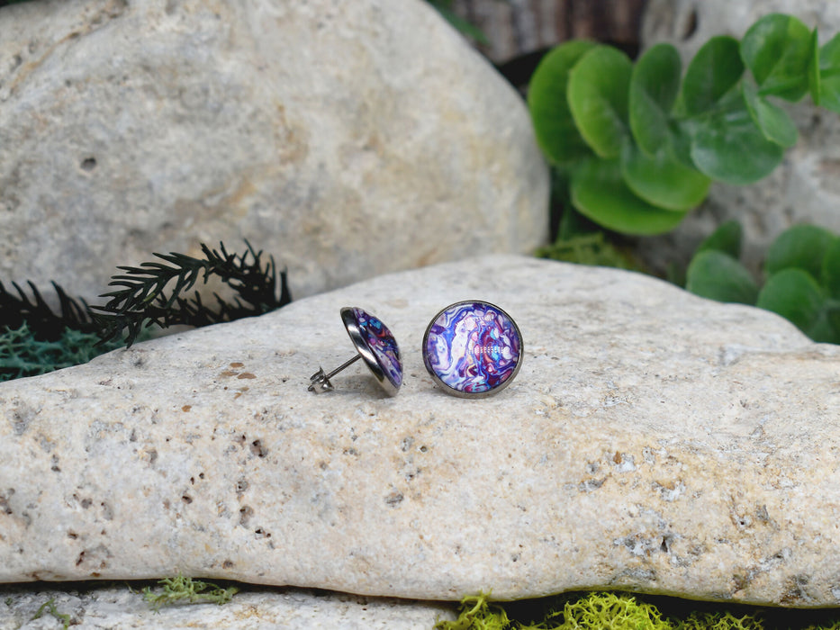Stud Earrings With Resin Cabochon #349