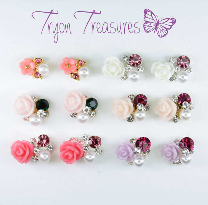 Tryon_Treasures_Earrings_Magnetic_Stud_Clip_On_Hypoallergenic_Flowers_Fancy_Rose_Pearl_Rhinestone