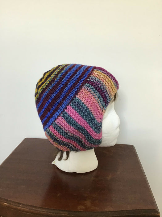 Hand knit wool or wool blend beanie hat