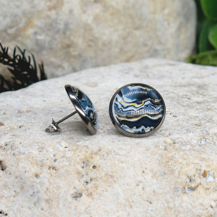 Stud Earrings With Resin Cabochon #397