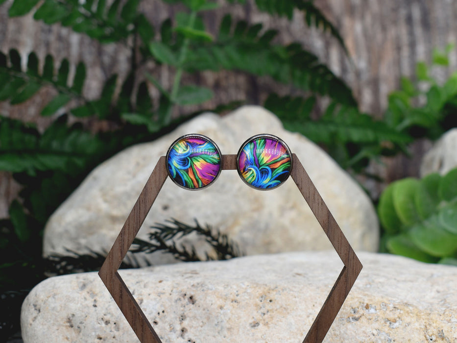 Stud Earrings With Resin Cabochon #422