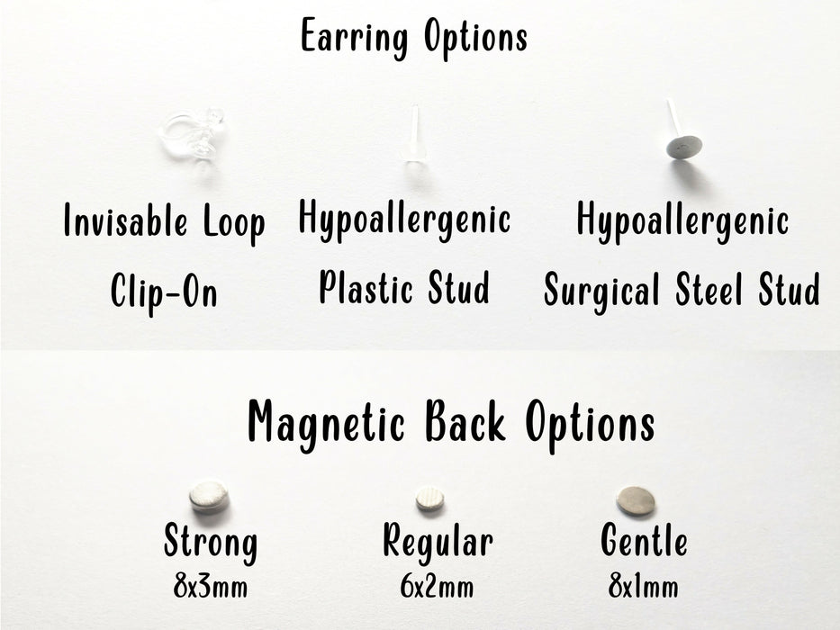 Zircon Diamond Earrings Hypoallergenic Stud, Clip-on or Magnetic