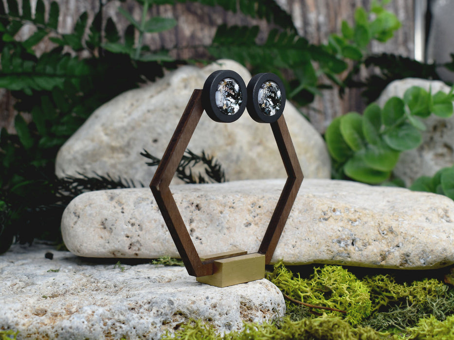 Wood Stud Earrings With Glass Cabochon #183
