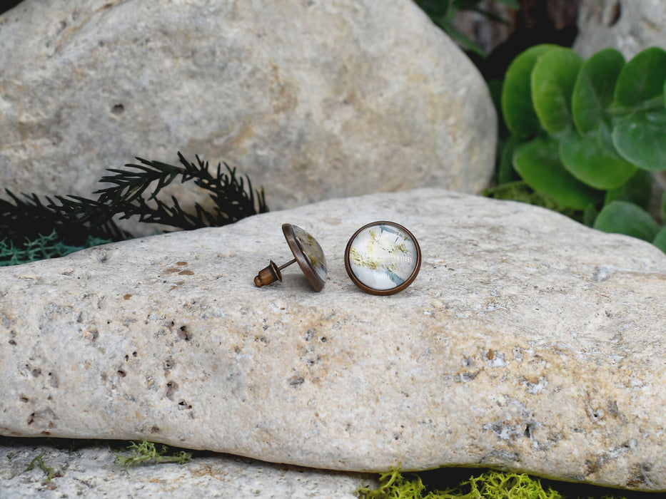 Stud Earrings With Resin Cabochon #412