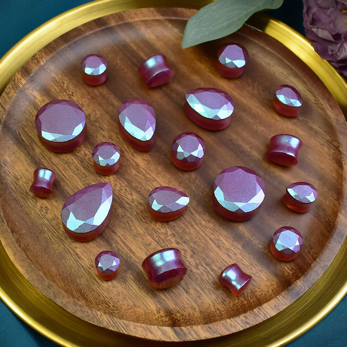 Faceted Round & Teardrop Ear Tunnels 10-25mm | Pair | Ear Plugs | Gauge Earrings | Gauged Plugs | Resin #443