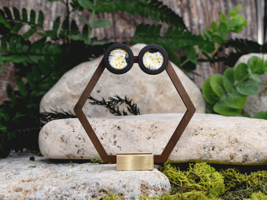 Wood Stud Earrings With Glass Cabochon #201