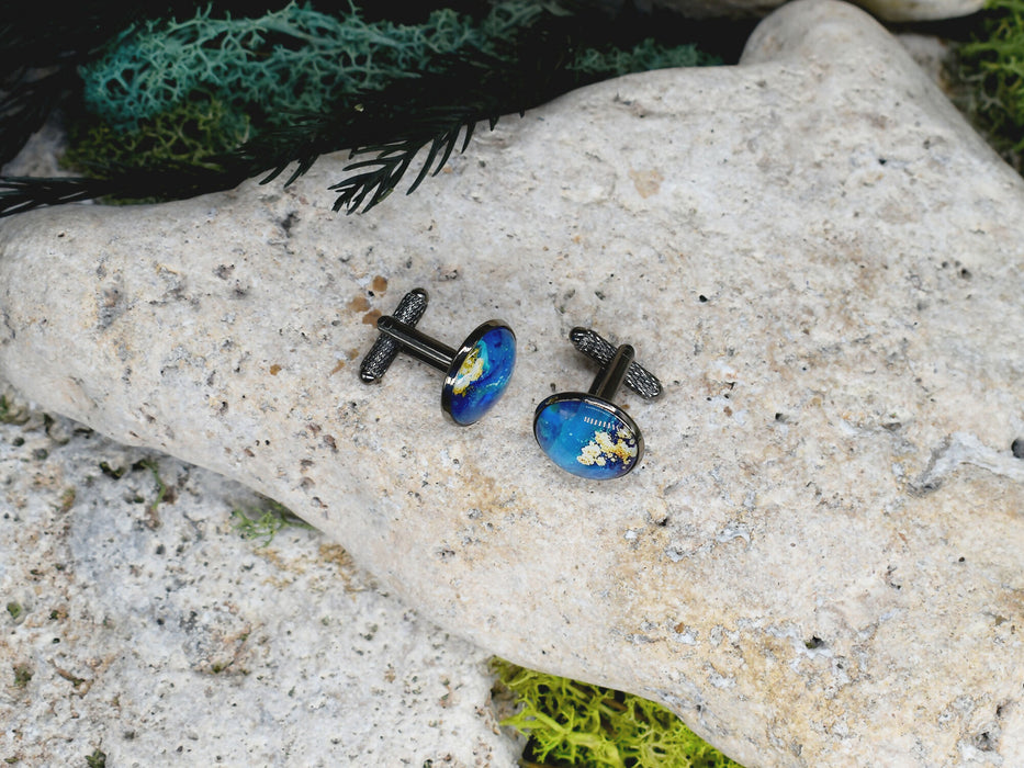 Black Steel Cufflinks with Abstract Glass #229