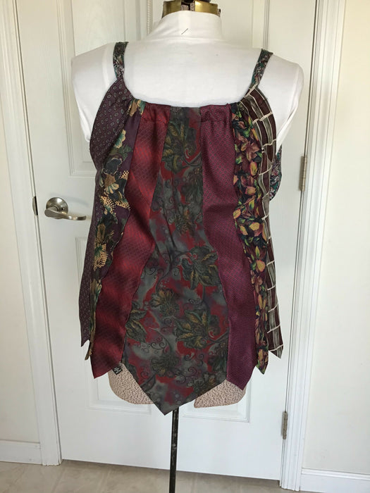 Silky upcycled sleeveless top from mens ties (XS-L), Reversible front to back