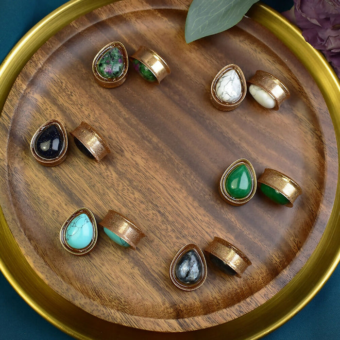 Ear Tunnels 22mm with Stones | Pair | Ear Plugs | Gauge Earrings | Gauged Plugs | Resin #327