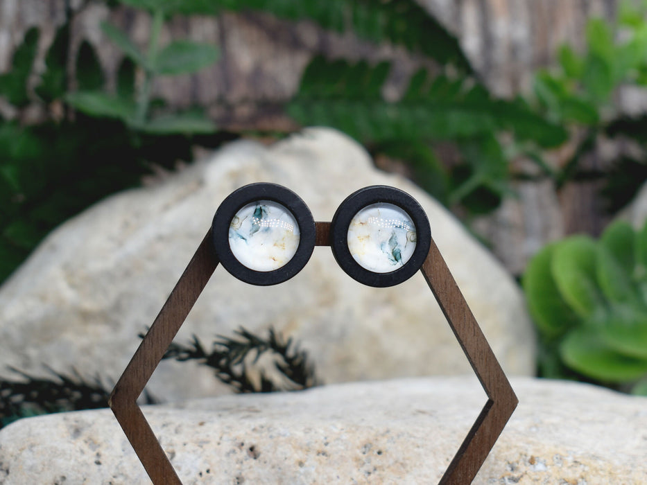 Wood Stud Earrings With Glass Cabochon #211