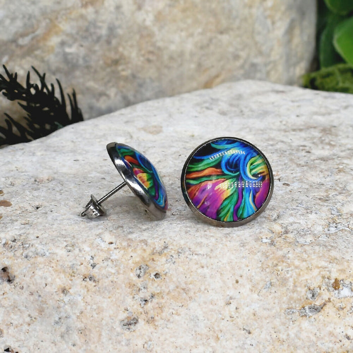 Stud Earrings With Resin Cabochon #422
