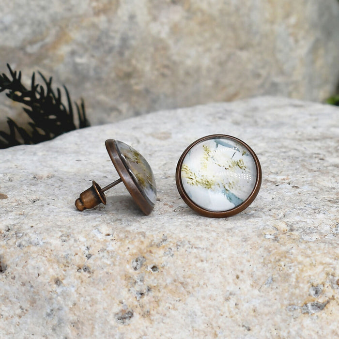 Stud Earrings With Resin Cabochon #412