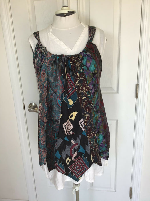 Silky upcycled sleeveless top from mens ties (XS-L), Reversible front to back