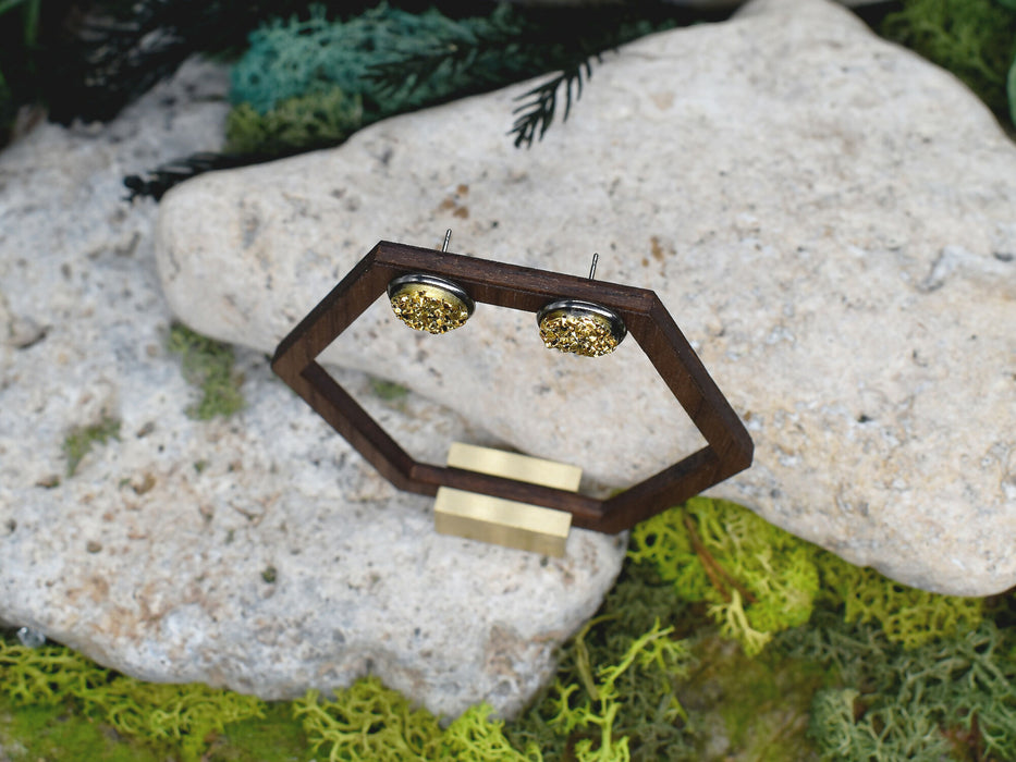 Black Stud Earrings With Resin Druzy #126