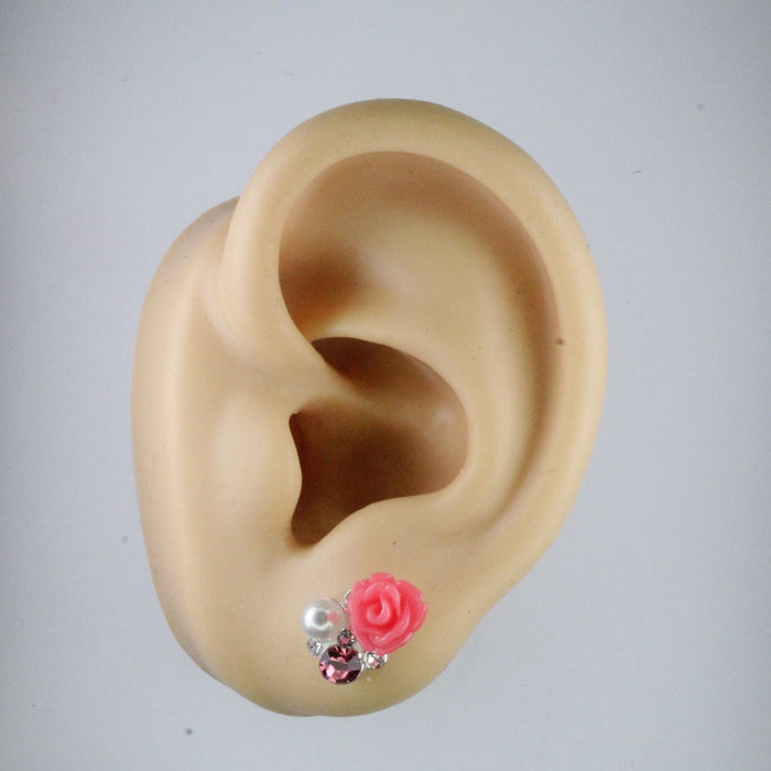 Magnetic_Clip_On_Invisible_Clipon_Stud_Pierced_Nonpierced_Earring_Earrings_Ear_FlatBack_Flower_Rhinestone_rose_Pearl_Pink_Hot_Fuschia