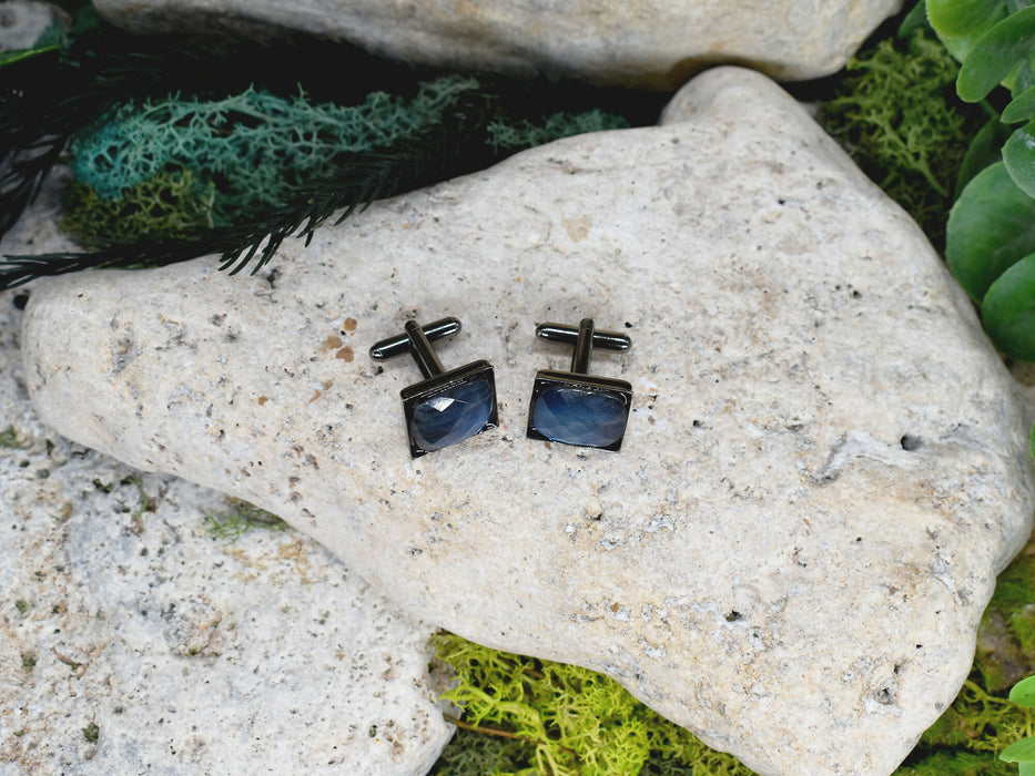 Black Steel Cufflinks with Labradorite Stone #186