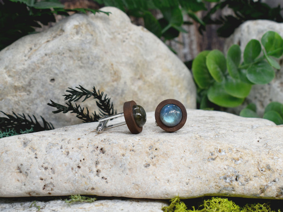 Wood Cufflinks with Labradorite Stone #180