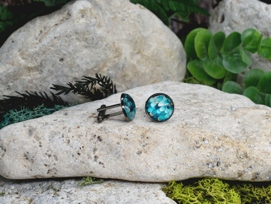 Black Steel Cufflinks with Abstract Glass #194