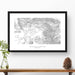 Framed black and white print of Yellowstone National Park with topography art.