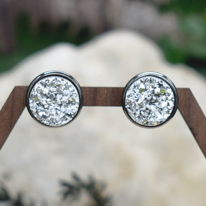 Black Stud Earrings With Resin Druzy #125