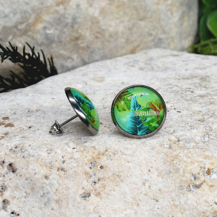 Stud Earrings With Resin Cabochon #439