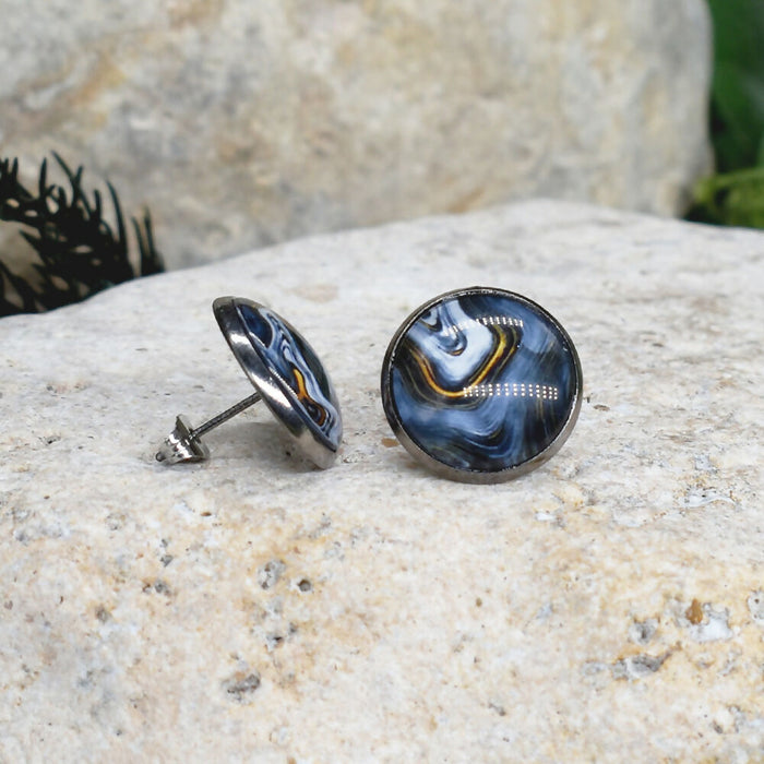 Stud Earrings With Resin Cabochon #396