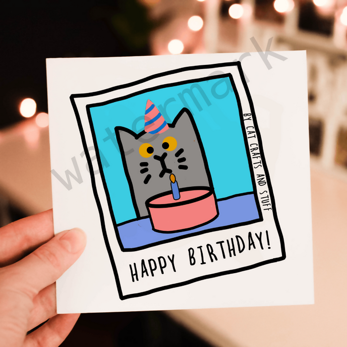 Cat Birthday Greeting Card (Instant Digital Download- Printable Card). Watermark will NOT appear in the download you purchase