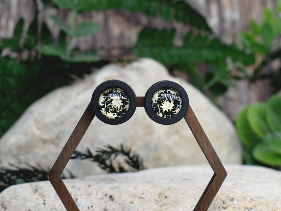Wood Stud Earrings With Glass Cabochon #210