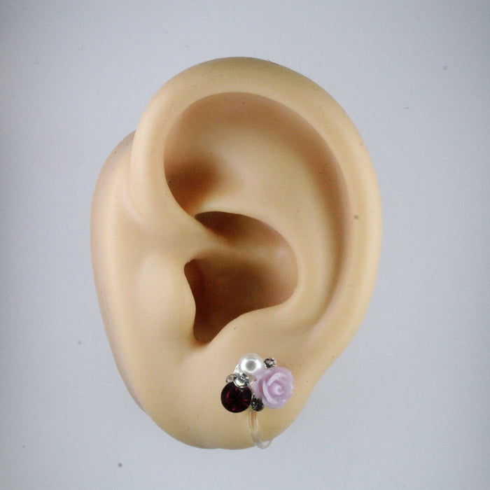 Magnetic_Clip_On_Invisible_Clipon_Stud_Pierced_Nonpierced_Earring_Earrings_Ear_FlatBack_Flower_Rhinestone_rose_Pearl_Purple_Lavender_Lilac_clip