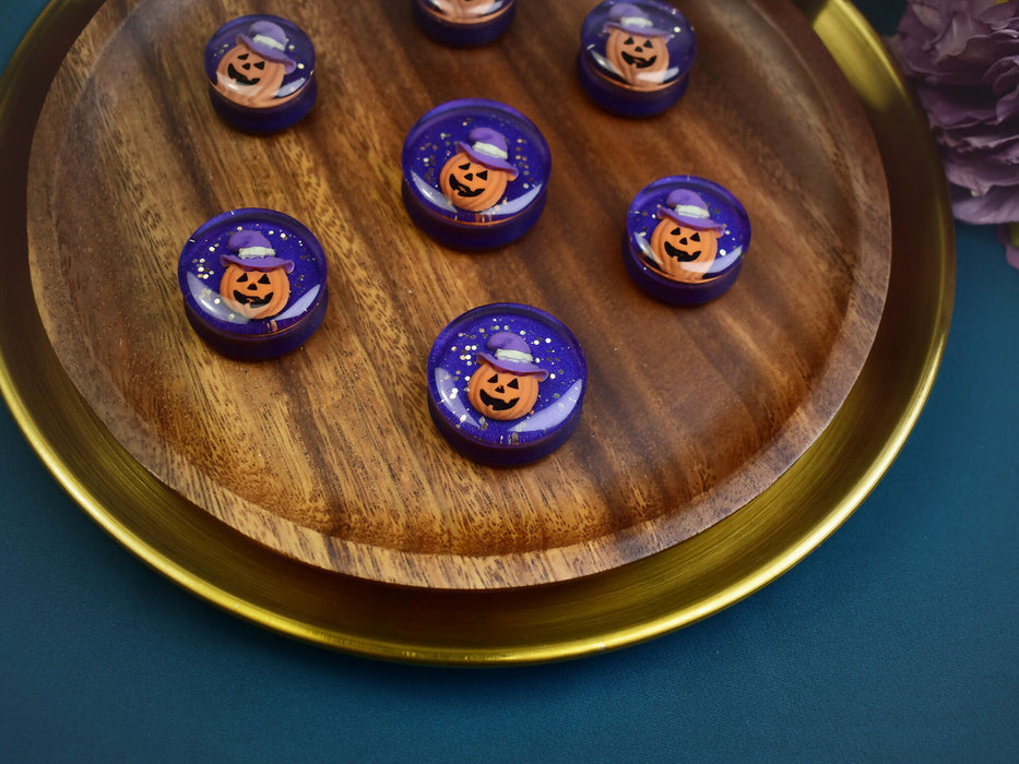 Ear Tunnels 24-32mm Halloween Pumpkin | Pair | Ear Plugs | Gauge Earrings | Gauged Plugs | Resin #277