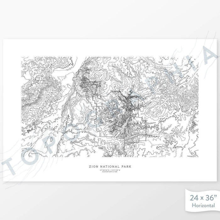 Horizontal Zion National Park poster with topography.
