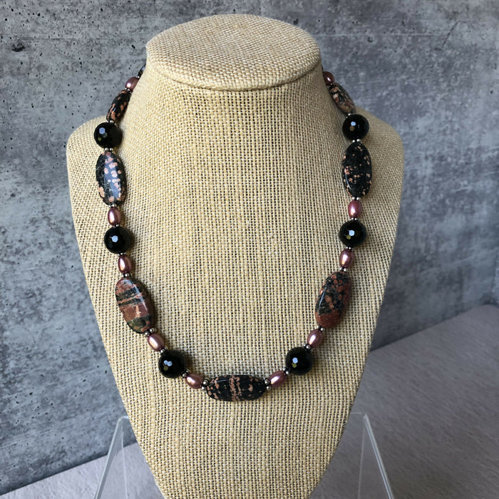 Jasper, Onyx & Freshwater Pearl Necklace