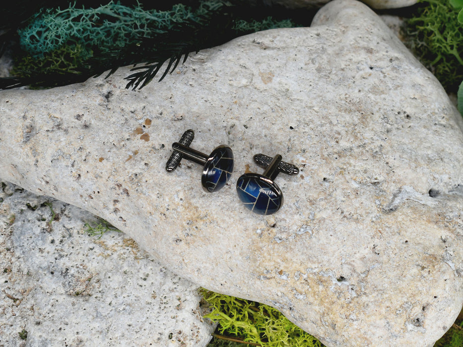 Black Steel Cufflinks with Abstract Glass #206