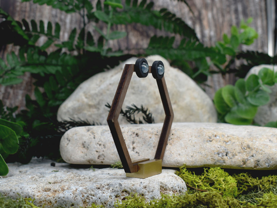 Wood Stud Earrings With Resin Chameleon Cabochon #233