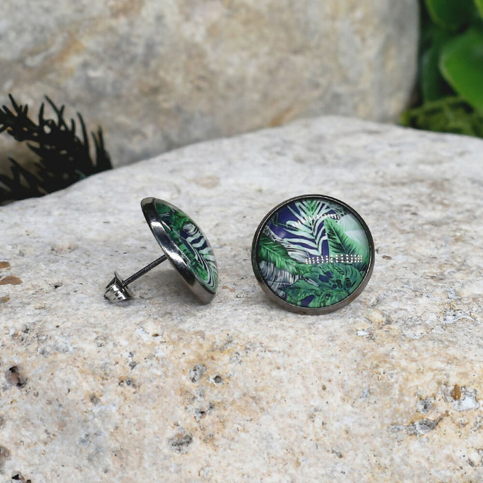 Stud Earrings With Resin Cabochon #429