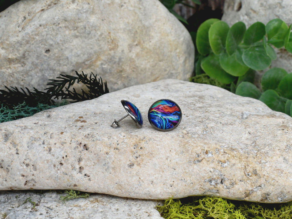 Stud Earrings With Resin Cabochon #425