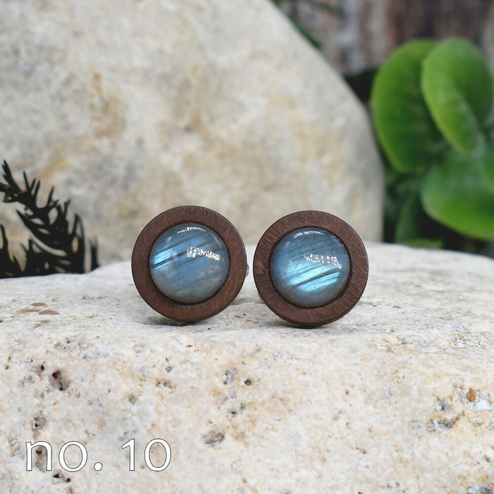 Wood Cufflinks with Labradorite Stone #176