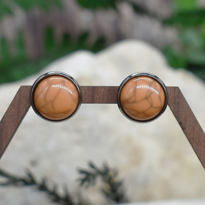 Elegant Stud Earrings With Resin Howlite Cabochon #150