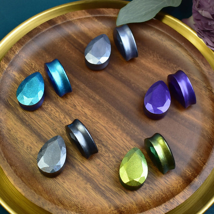 Faceted Teardrop Ear Tunnels 25mm | Pair | Ear Plugs | Gauge Earrings | Gauged Plugs | Resin #361