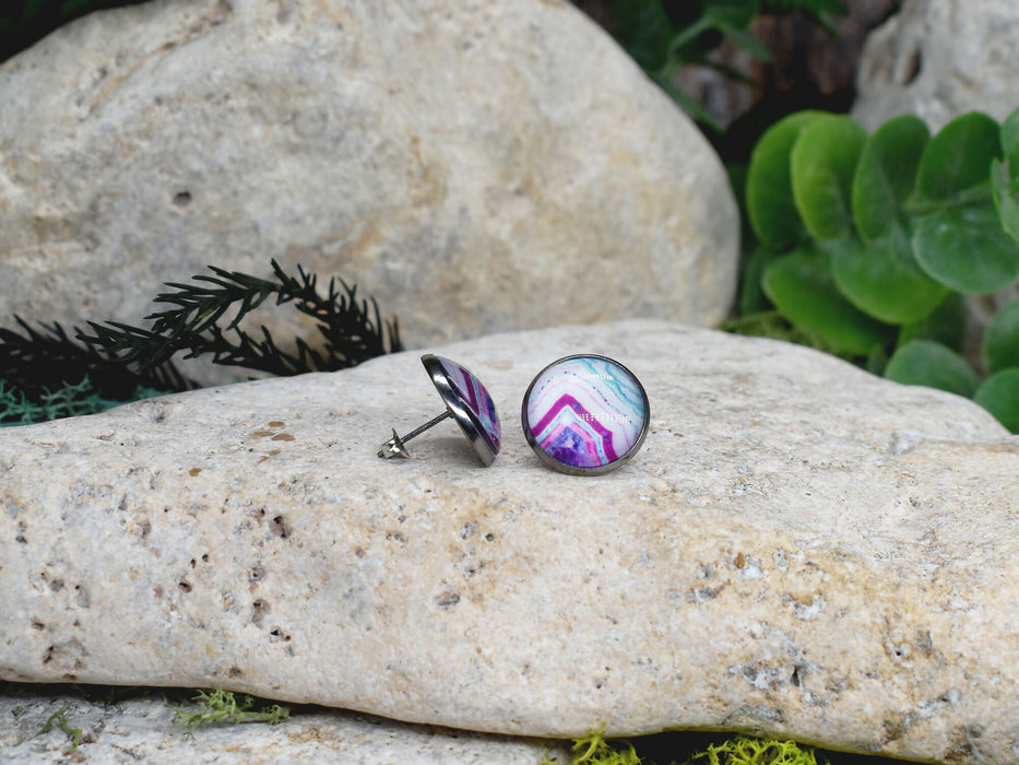 Stud Earrings With Resin Cabochon #411