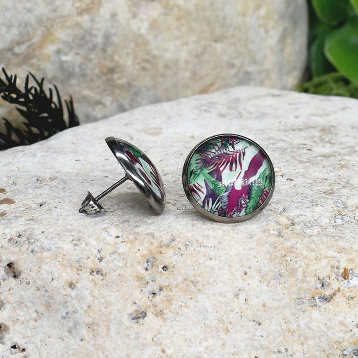 Stud Earrings With Resin Cabochon #428