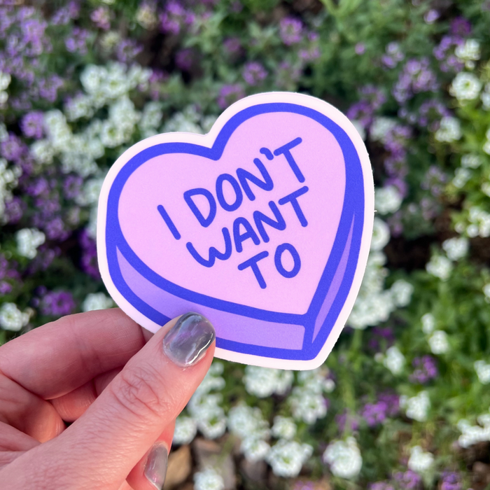 I don't want to purple candy heart sticker product image 3000