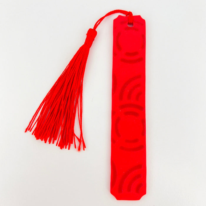 Bookmarks Red Orange with Red Circles & Scarlet Tassle Tall Beveled Edge Bookmarks
