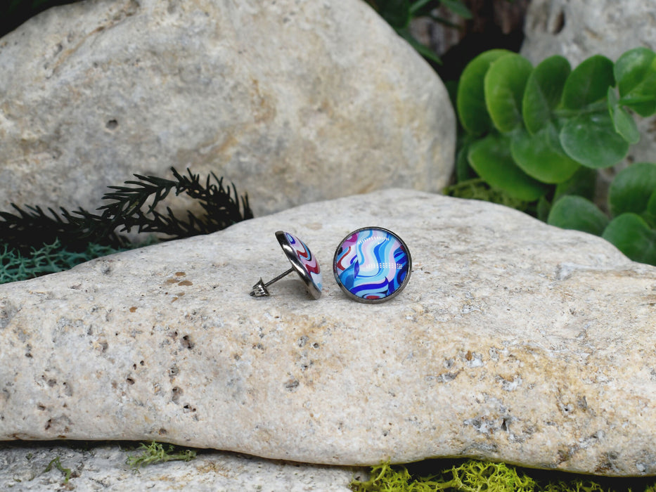 Stud Earrings With Resin Cabochon #456