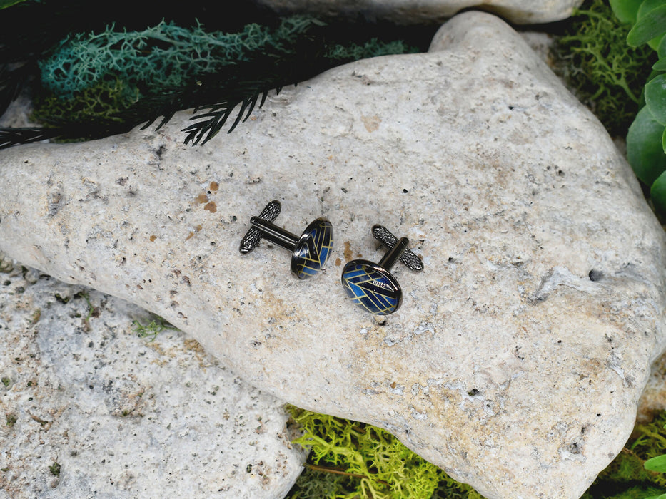 Black Steel Cufflinks with Abstract Glass #211