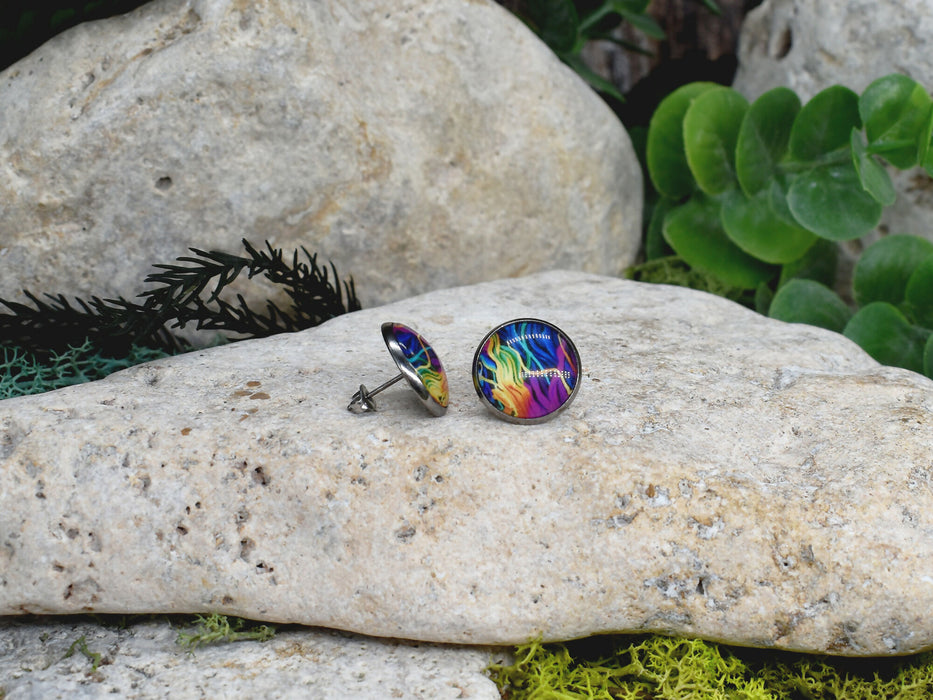 Stud Earrings With Resin Cabochon #416