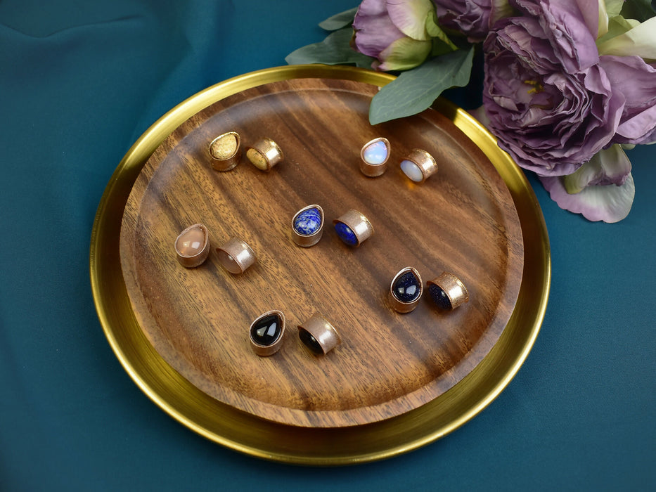 Ear Tunnels 16mm with Stones | Pair | Ear Plugs | Gauge Earrings | Gauged Plugs | Resin #300