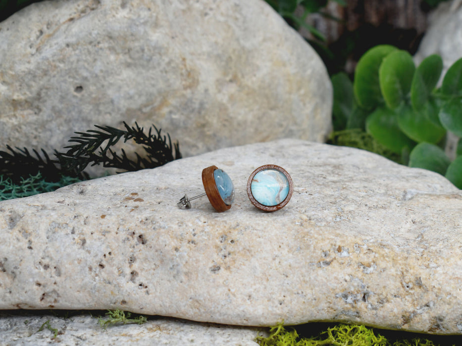 Wood Stud Earrings With Resin Cabochon #382