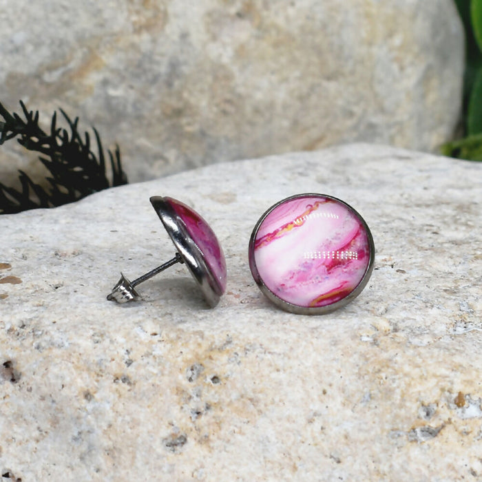 Stud Earrings With Resin Cabochon #413