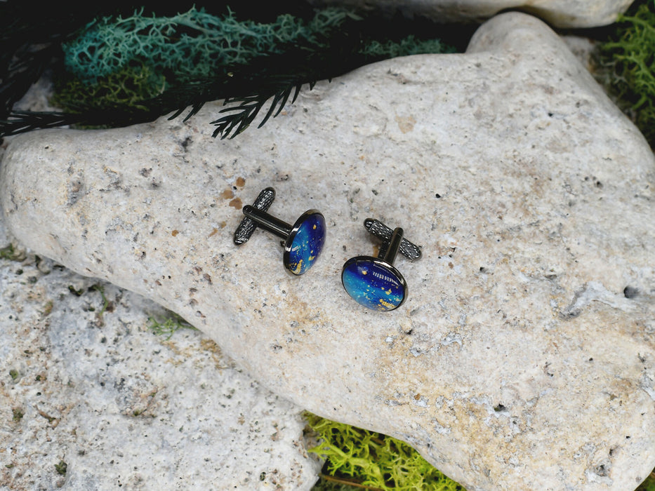 Black Steel Cufflinks with Abstract Glass #232